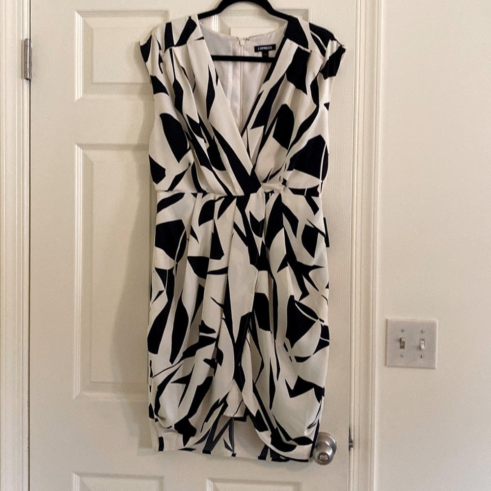 Navy and beige v-neck dress
